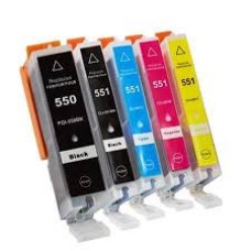 Set kompatibilnih kartuš nadomešča Canon CLI-551BK XL + CLI-551BK XL + CLI-551C XL + CLI-551M XL + CLI-551Y XL – 5× set (2× črna + cyan + magenta + rumena)